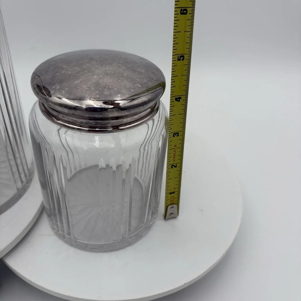 Two Piece Vintage Hoosier Ribbed Glass Canister Set 7